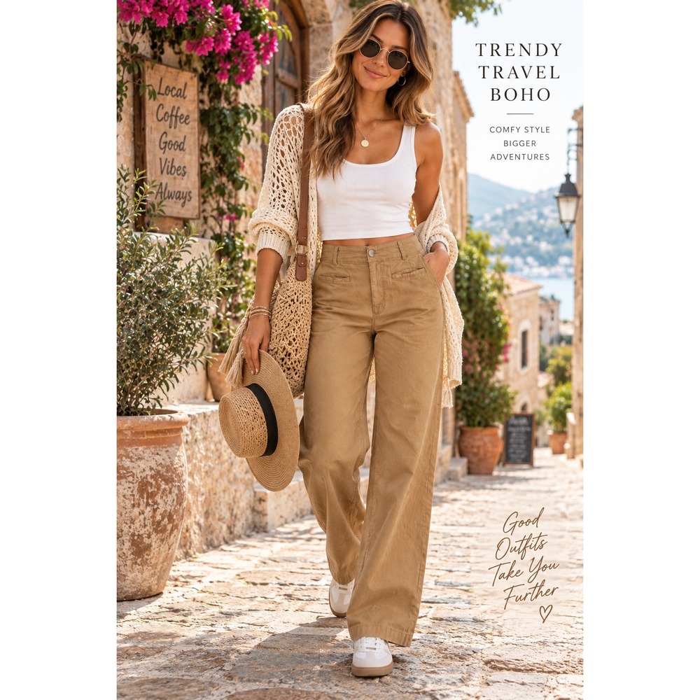 Maeve Anthropologie The Colette Wide Leg Pants Tan Khaki Boho High Rise Size 31
